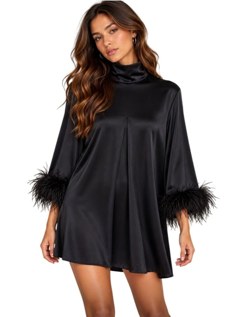 Sleeper Black Party Shirt Dress with Detachable Feathers NWT - Size S